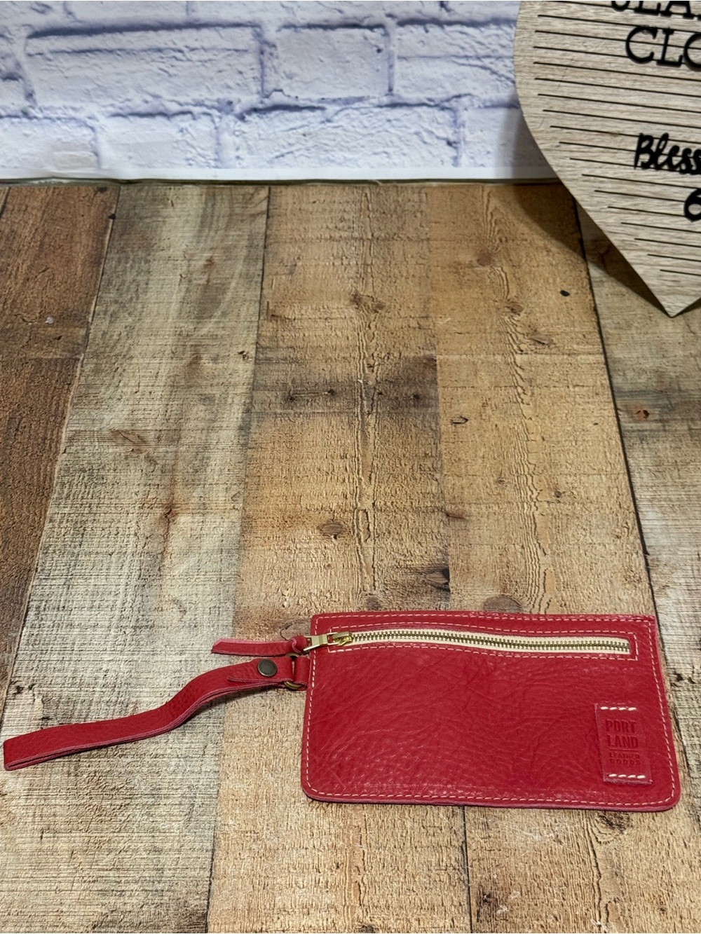 Portland Leather Goods pebbled Leather Zipper Pouch Wristlet Clutch Accessory